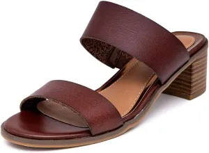 Sugar Women's Heeled Two Band Slide Sandal: Square Open Toe, Low Block Chunky Heels, Slip-On Comfort - Halo