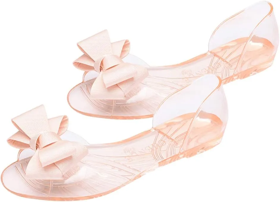 Summer Sandals Flat Jelly Shoes Fashion Fish Mouth Sandal Bowknot Sandals Summer Beach Shoes for Women (7. 5US, 5UK 38. 5EU, 9. 63Inch) Large size,Choose a Smaller Size
