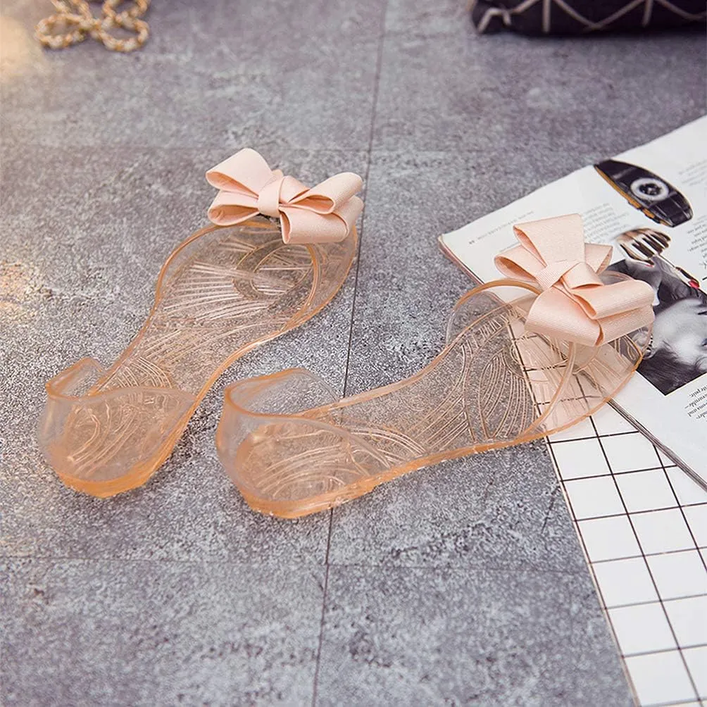 Summer Sandals Flat Jelly Shoes Fashion Fish Mouth Sandal Bowknot Sandals Summer Beach Shoes for Women (7. 5US, 5UK 38. 5EU, 9. 63Inch) Large size,Choose a Smaller Size