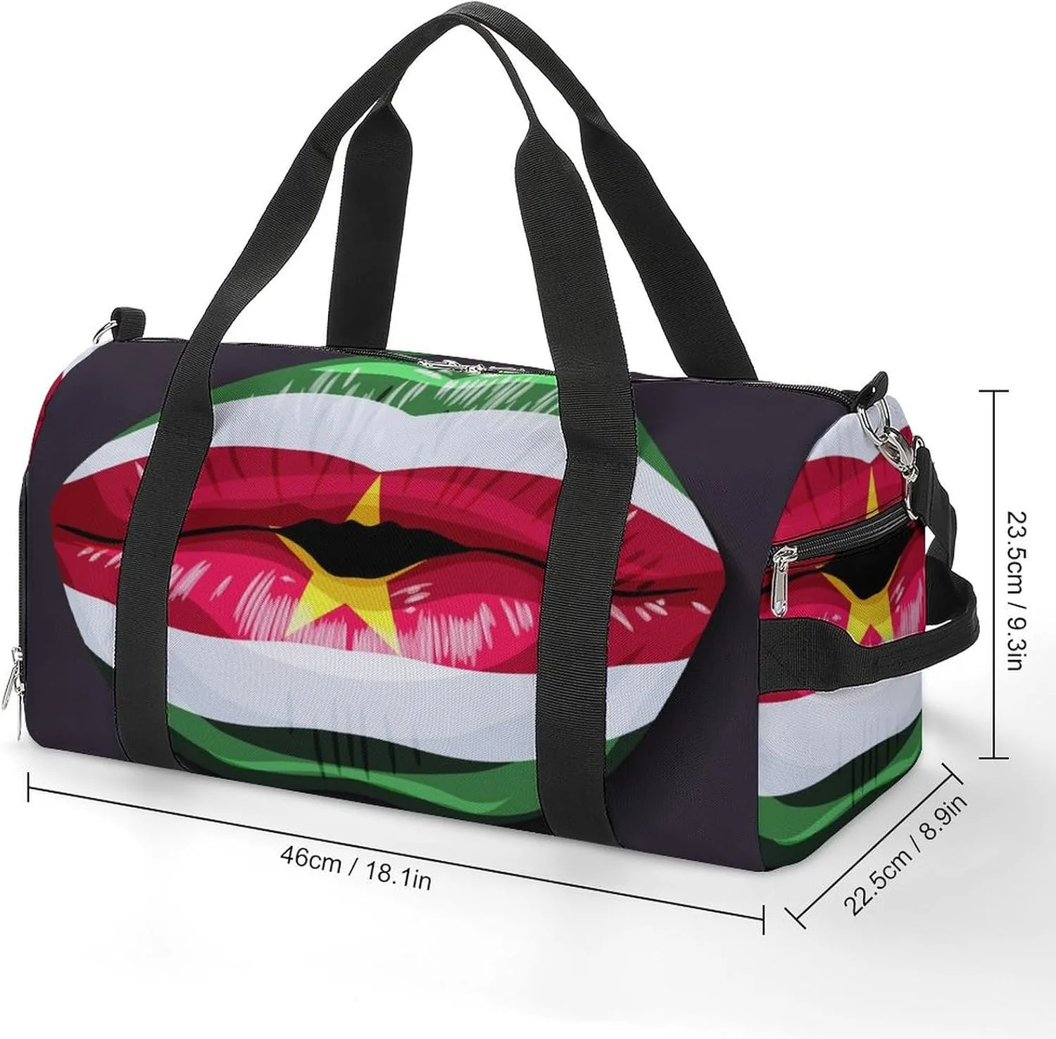 Suriname Flag Lips Sports Duffel Bag with Wet Pocket and Shoe Compartment Travel Weekender