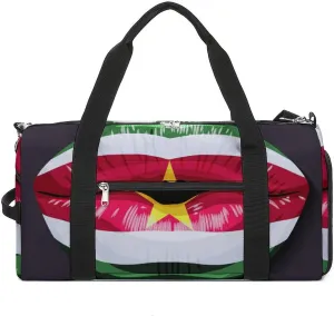 Suriname Flag Lips Sports Duffel Bag with Wet Pocket and Shoe Compartment Travel Weekender