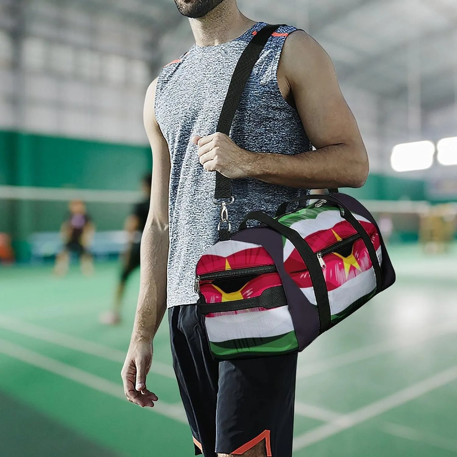 Suriname Flag Lips Sports Duffel Bag with Wet Pocket and Shoe Compartment Travel Weekender