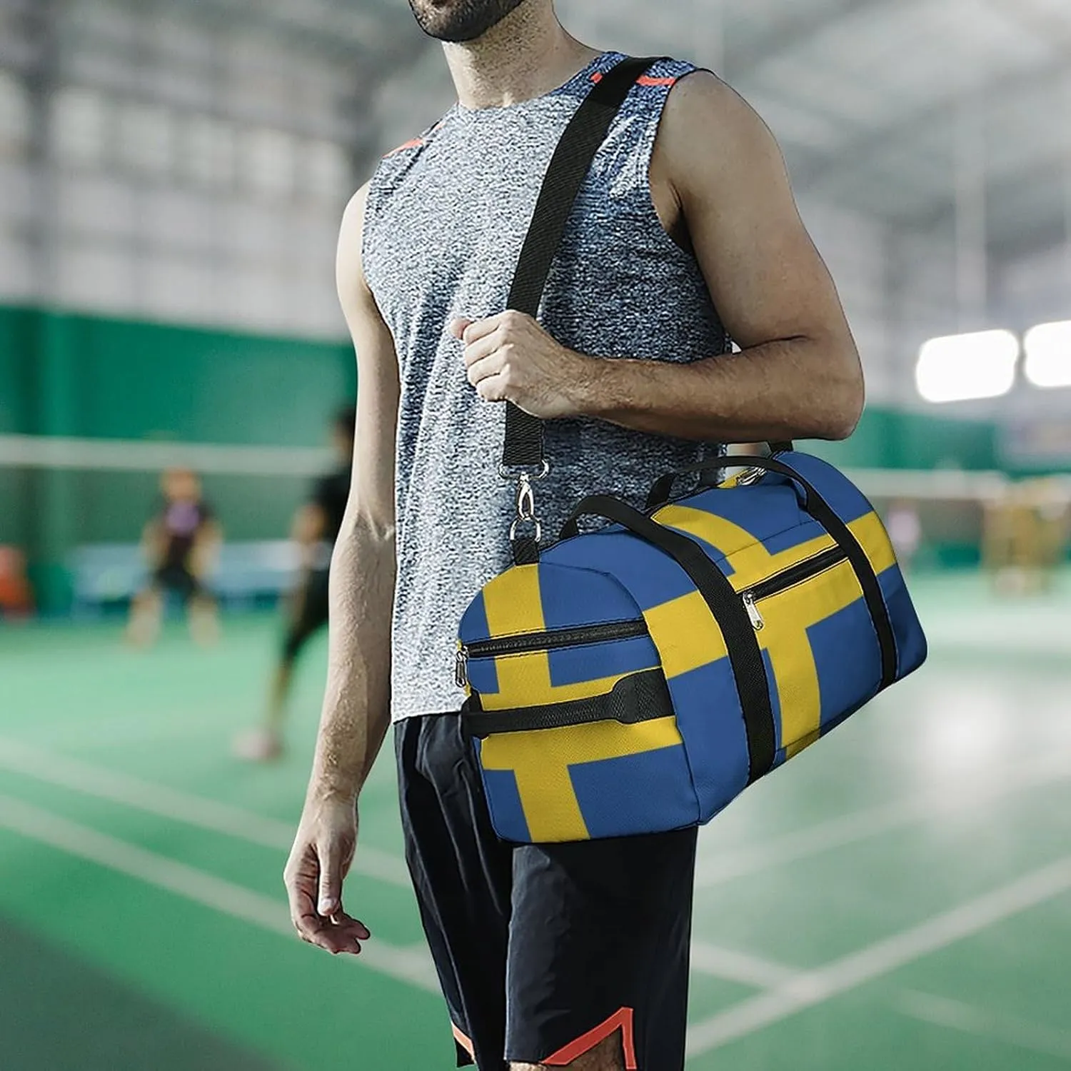 Swedish Flag Duffel for Men Women with Shoe Compartment and Wet Pocket