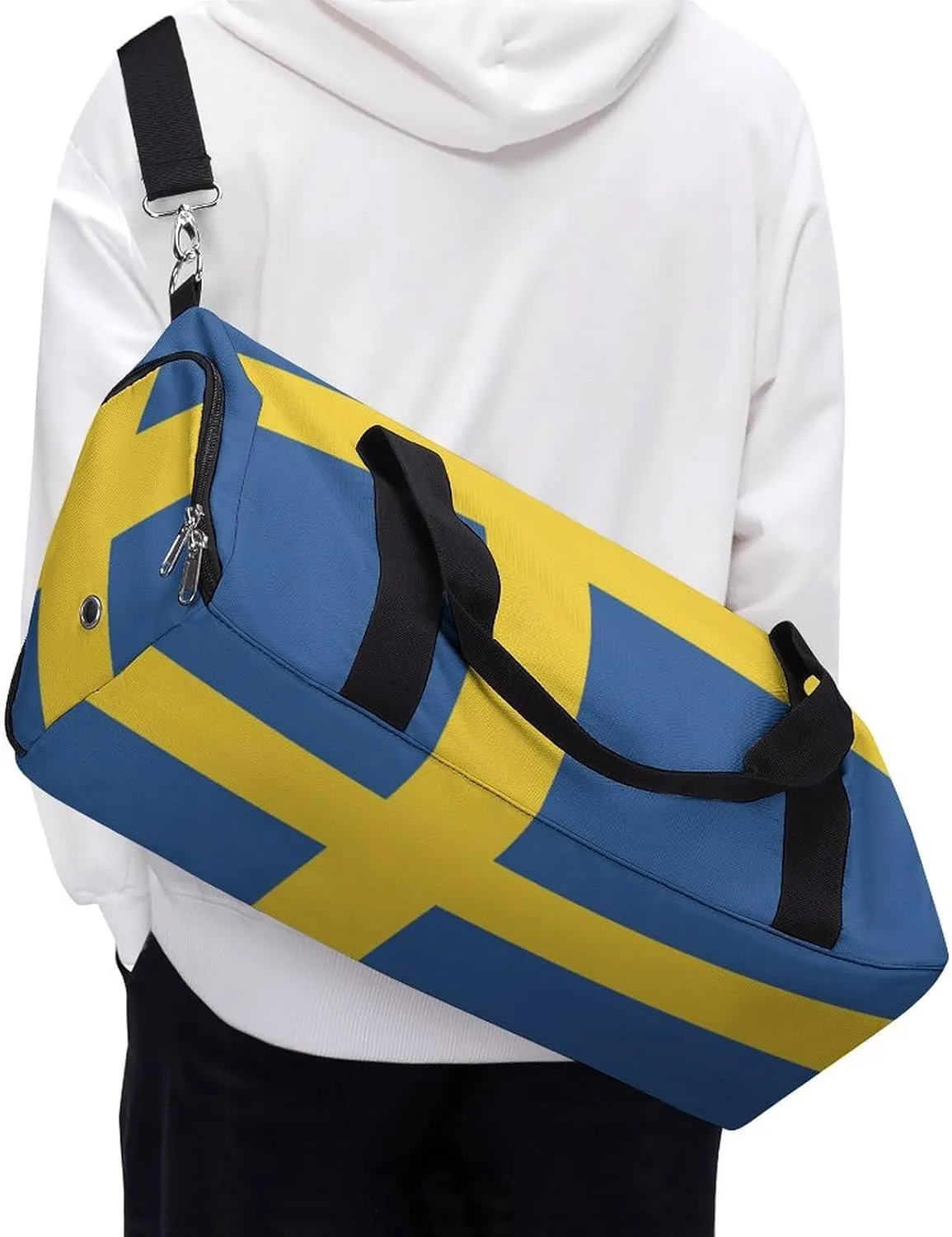 Swedish Flag Duffel for Men Women with Shoe Compartment and Wet Pocket