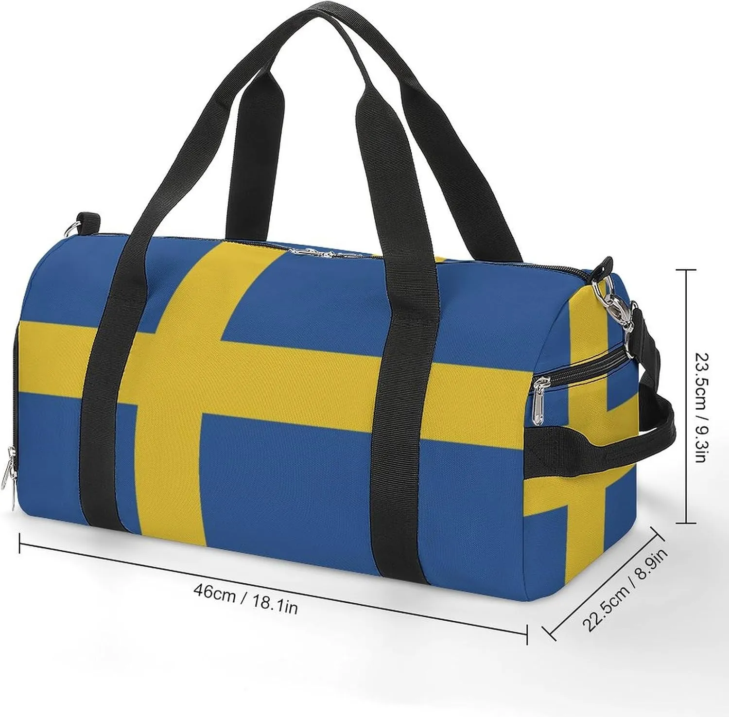 Swedish Flag Duffel for Men Women with Shoe Compartment and Wet Pocket
