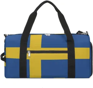 Swedish Flag Duffel for Men Women with Shoe Compartment and Wet Pocket
