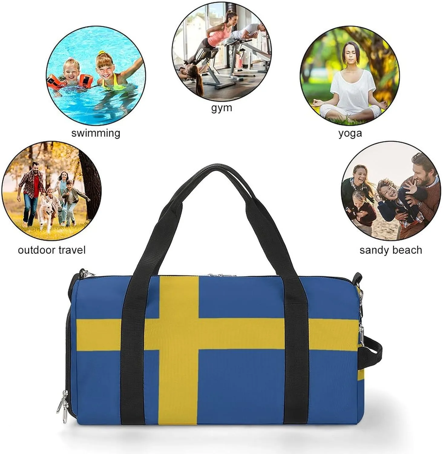 Swedish Flag Duffel for Men Women with Shoe Compartment and Wet Pocket