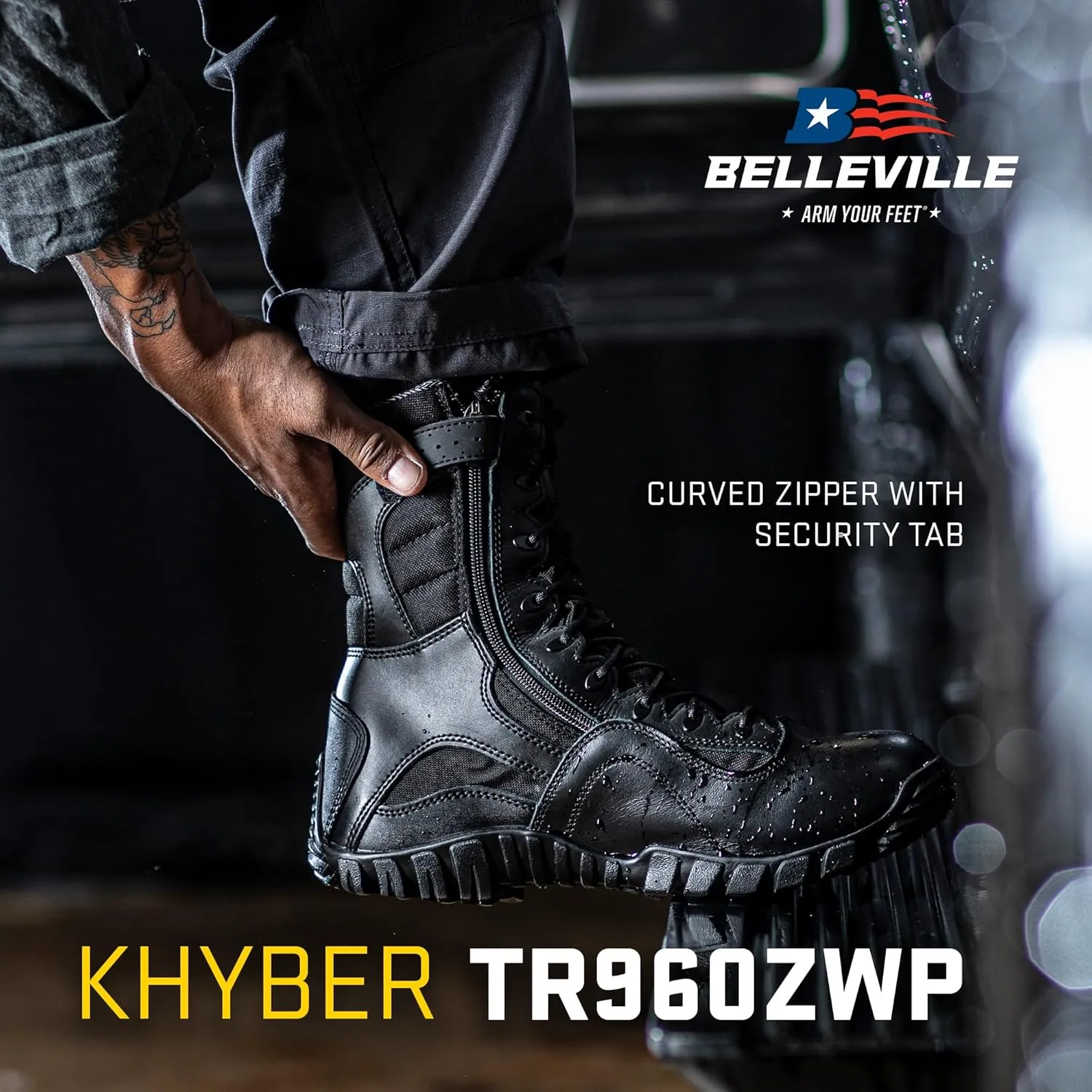 Tactical Research Khyber TR960Z WP 8 Inch Tactical Boots for Men with Zipper - Lightweight Waterproof Black Leather Designed for Police and EMS with Vibram Traction Outsole