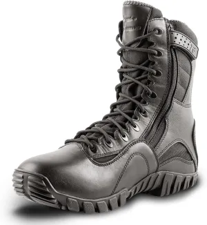 Tactical Research Khyber TR960Z WP 8 Inch Tactical Boots for Men with Zipper - Lightweight Waterproof Black Leather Designed for Police and EMS with Vibram Traction Outsole