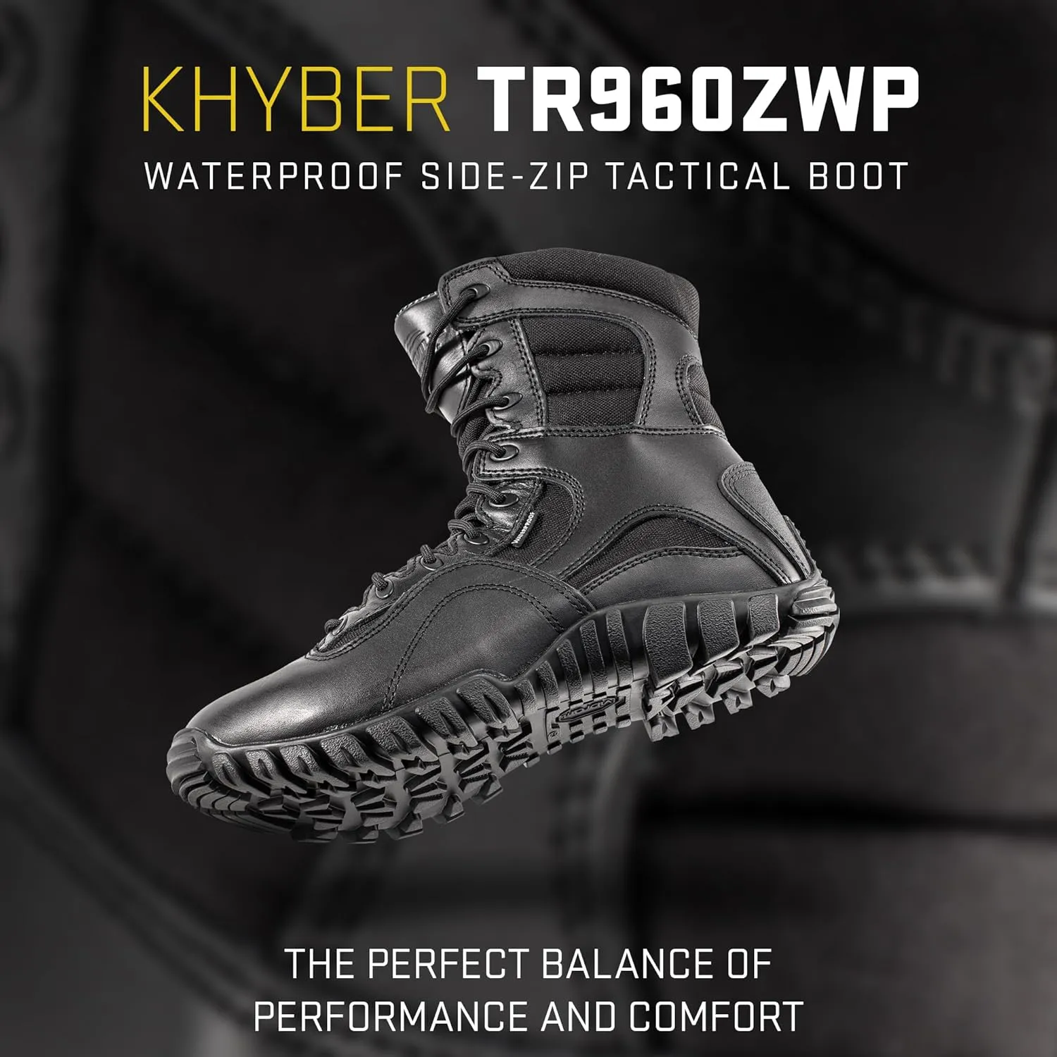 Tactical Research Khyber TR960Z WP 8 Inch Tactical Boots for Men with Zipper - Lightweight Waterproof Black Leather Designed for Police and EMS with Vibram Traction Outsole