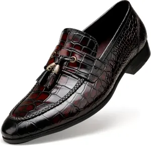 Tassel Loafer for Mens, Casual Crocodile Printed Tassel Dress Shoes Leather Slip-on Penny Loafer for Men
