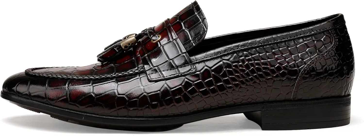 Tassel Loafer for Mens, Casual Crocodile Printed Tassel Dress Shoes Leather Slip-on Penny Loafer for Men