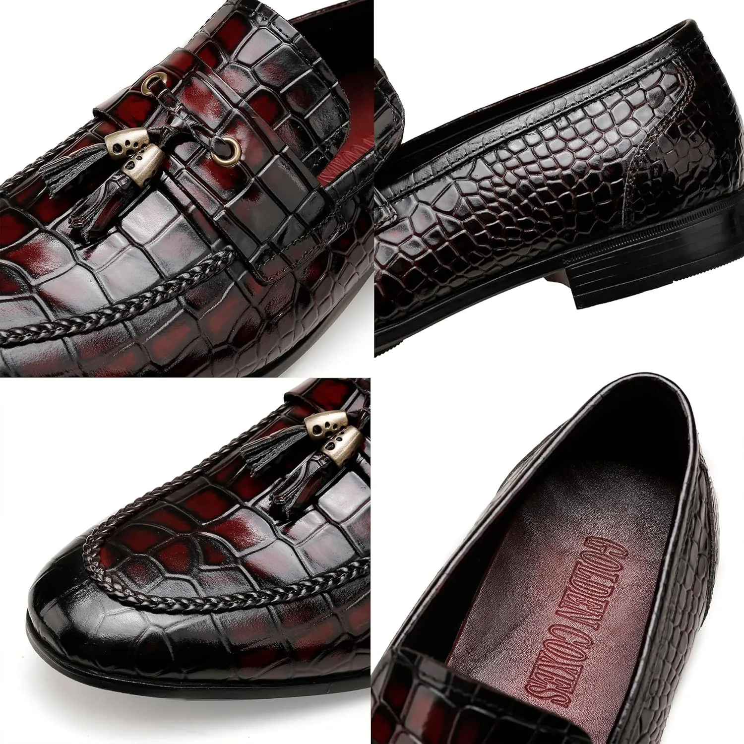 Tassel Loafer for Mens, Casual Crocodile Printed Tassel Dress Shoes Leather Slip-on Penny Loafer for Men