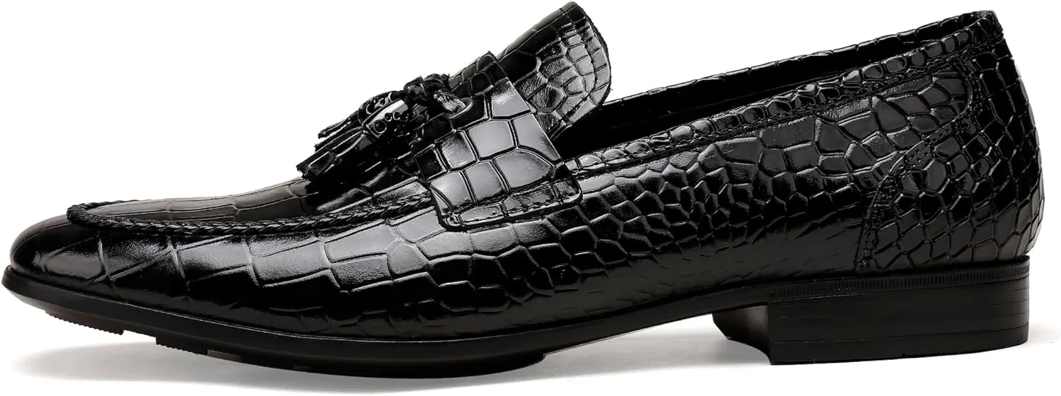 Tassel Loafer for Mens, Casual Crocodile Printed Tassel Dress Shoes Leather Slip-on Penny Loafer for Men