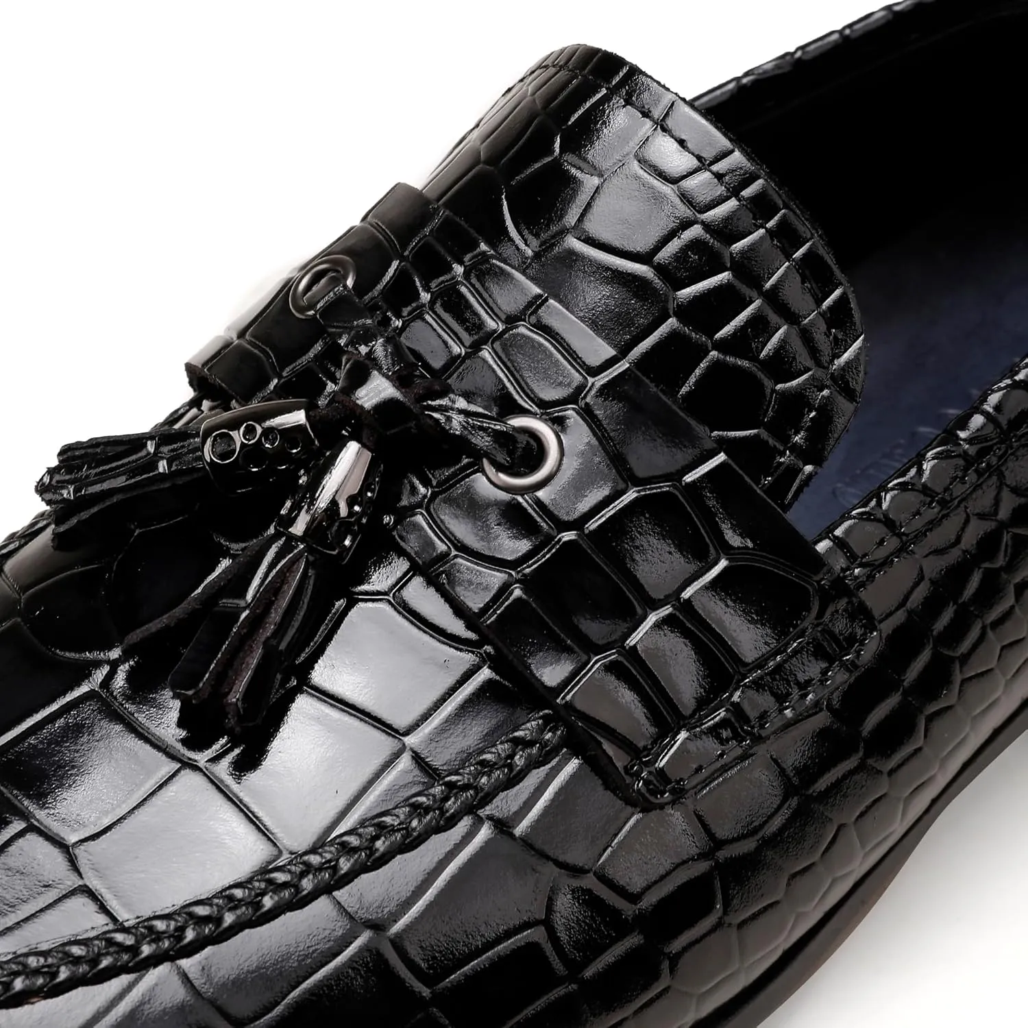 Tassel Loafer for Mens, Casual Crocodile Printed Tassel Dress Shoes Leather Slip-on Penny Loafer for Men