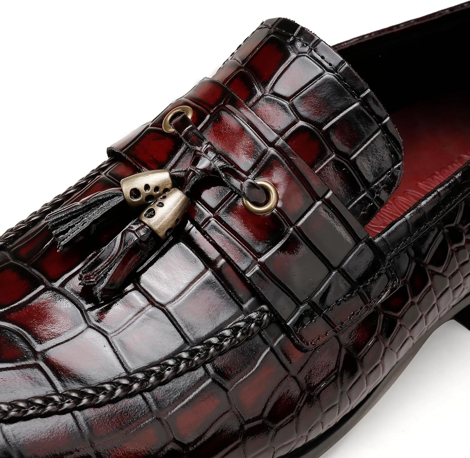 Tassel Loafer for Mens, Casual Crocodile Printed Tassel Dress Shoes Leather Slip-on Penny Loafer for Men