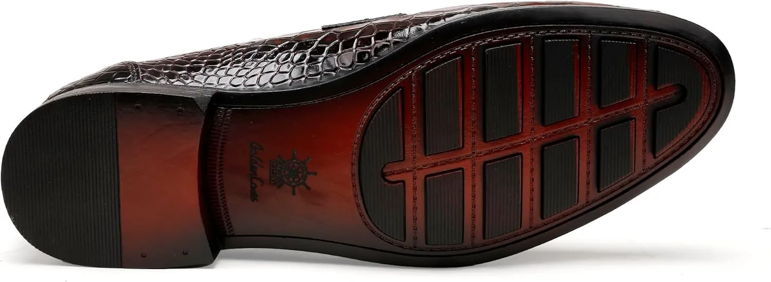Tassel Loafer for Mens, Casual Crocodile Printed Tassel Dress Shoes Leather Slip-on Penny Loafer for Men