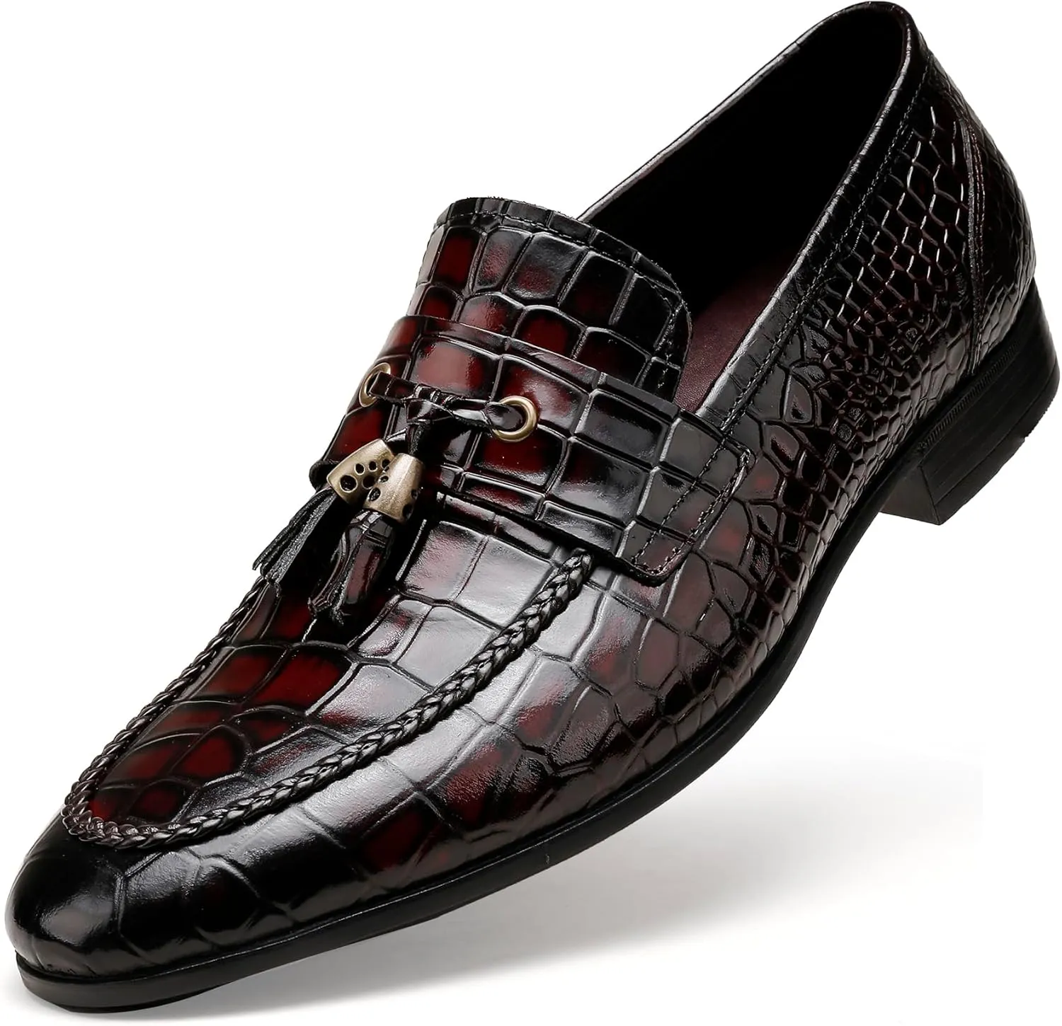 Tassel Loafer for Mens, Casual Crocodile Printed Tassel Dress Shoes Leather Slip-on Penny Loafer for Men