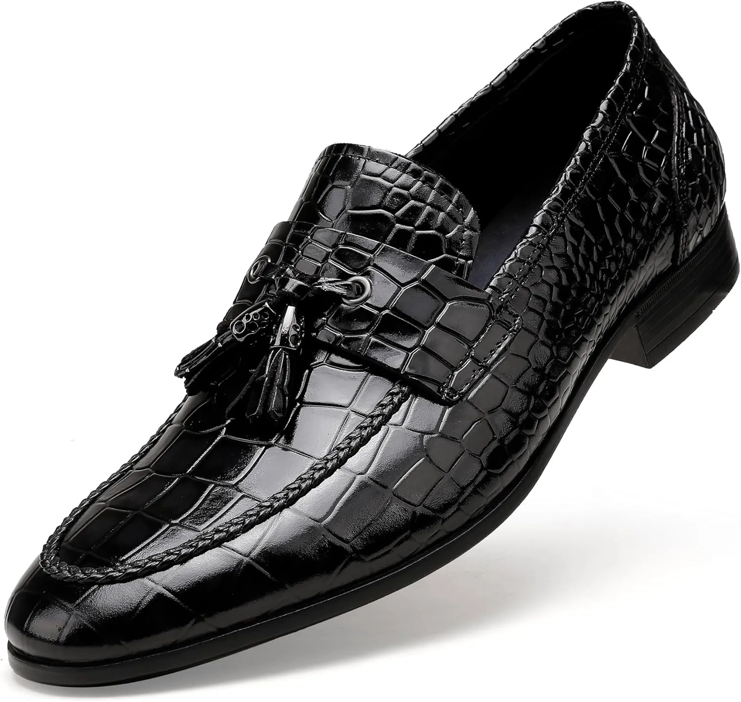 Tassel Loafer for Mens, Casual Crocodile Printed Tassel Dress Shoes Leather Slip-on Penny Loafer for Men