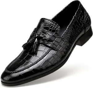 Tassel Loafer for Mens, Casual Crocodile Printed Tassel Dress Shoes Leather Slip-on Penny Loafer for Men
