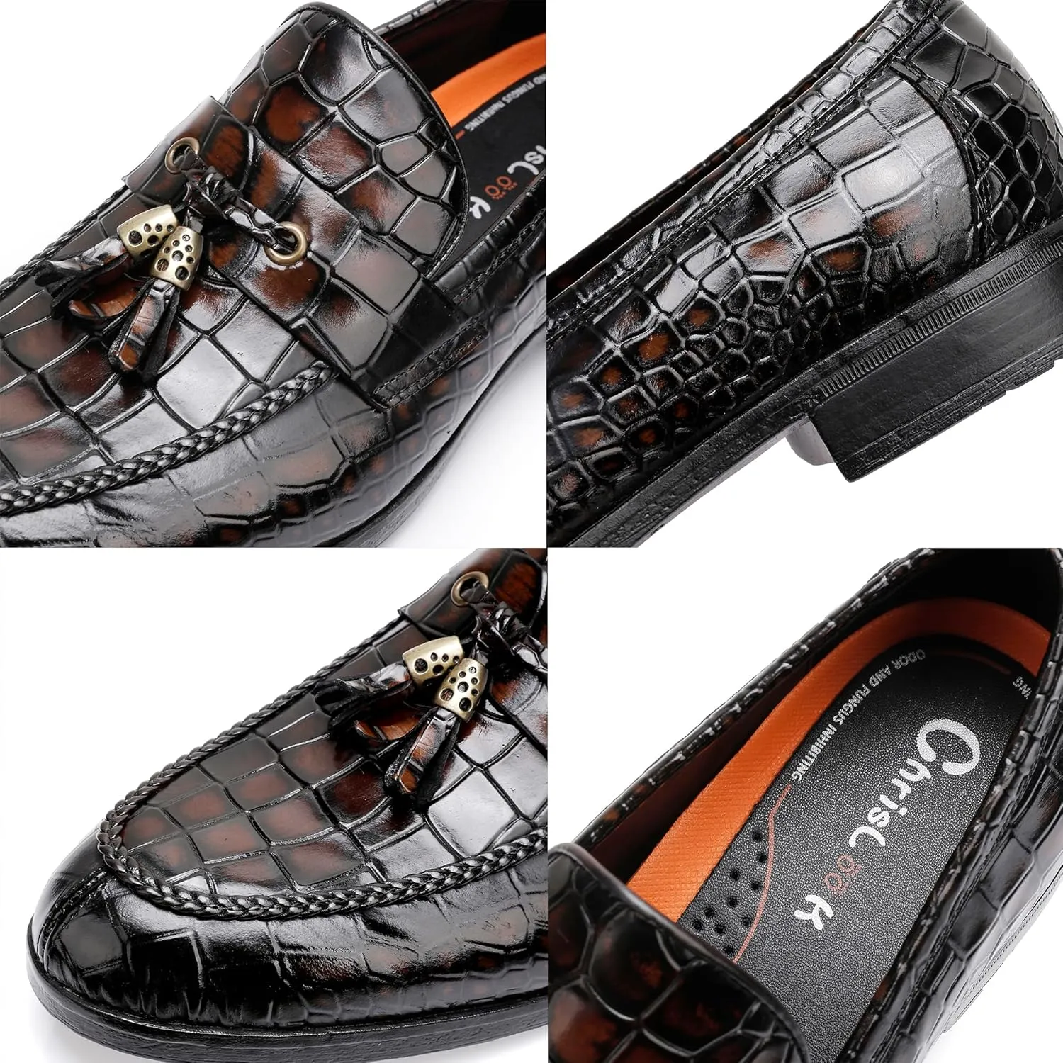 Tassel Loafers for Men, Crocodile Pattern Dress Shoes with Tassel Casual Classic Penny Loafers