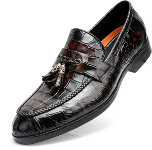 Tassel Loafers for Men, Crocodile Pattern Dress Shoes with Tassel Casual Classic Penny Loafers