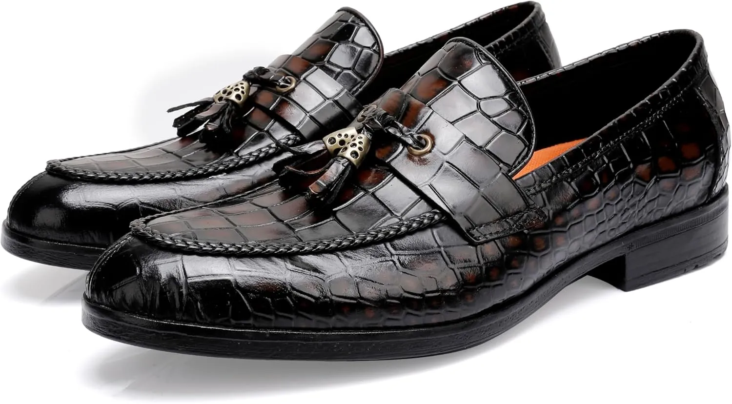 Tassel Loafers for Men, Crocodile Pattern Dress Shoes with Tassel Casual Classic Penny Loafers
