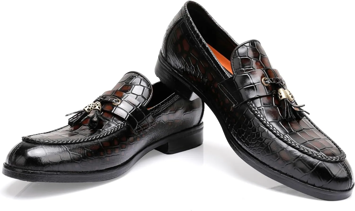 Tassel Loafers for Men, Crocodile Pattern Dress Shoes with Tassel Casual Classic Penny Loafers