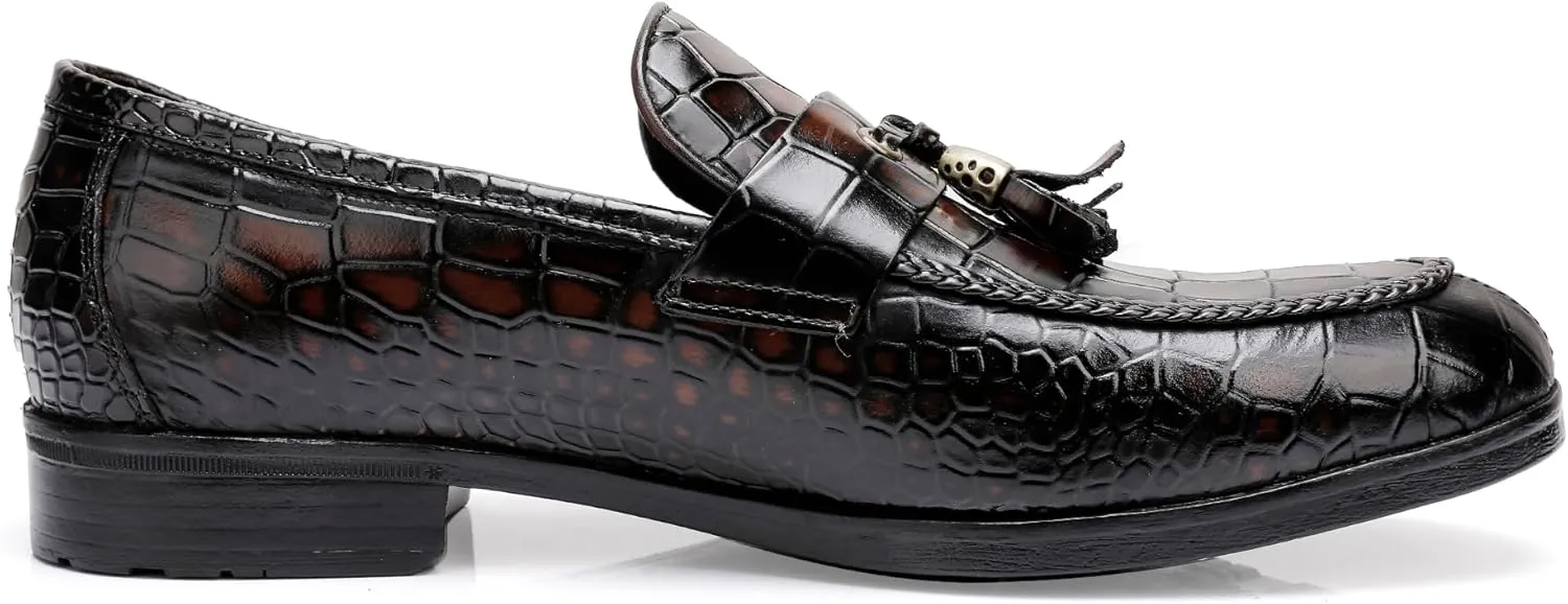 Tassel Loafers for Men, Crocodile Pattern Dress Shoes with Tassel Casual Classic Penny Loafers