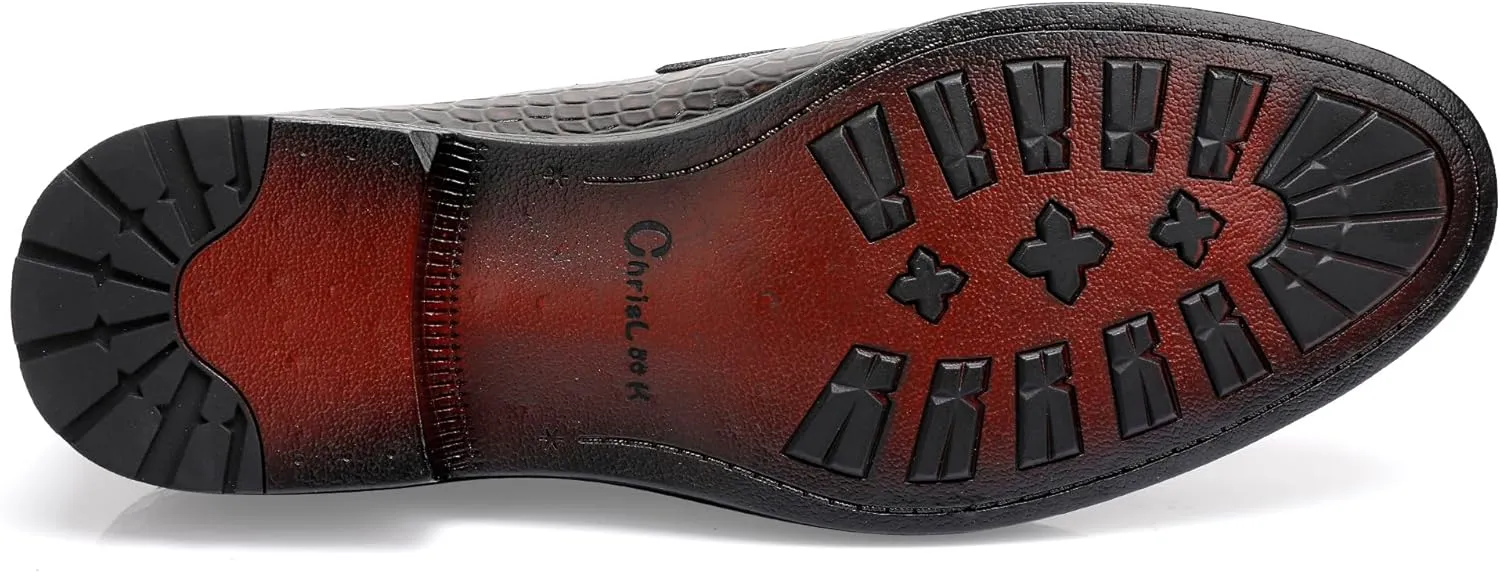 Tassel Loafers for Men, Crocodile Pattern Dress Shoes with Tassel Casual Classic Penny Loafers