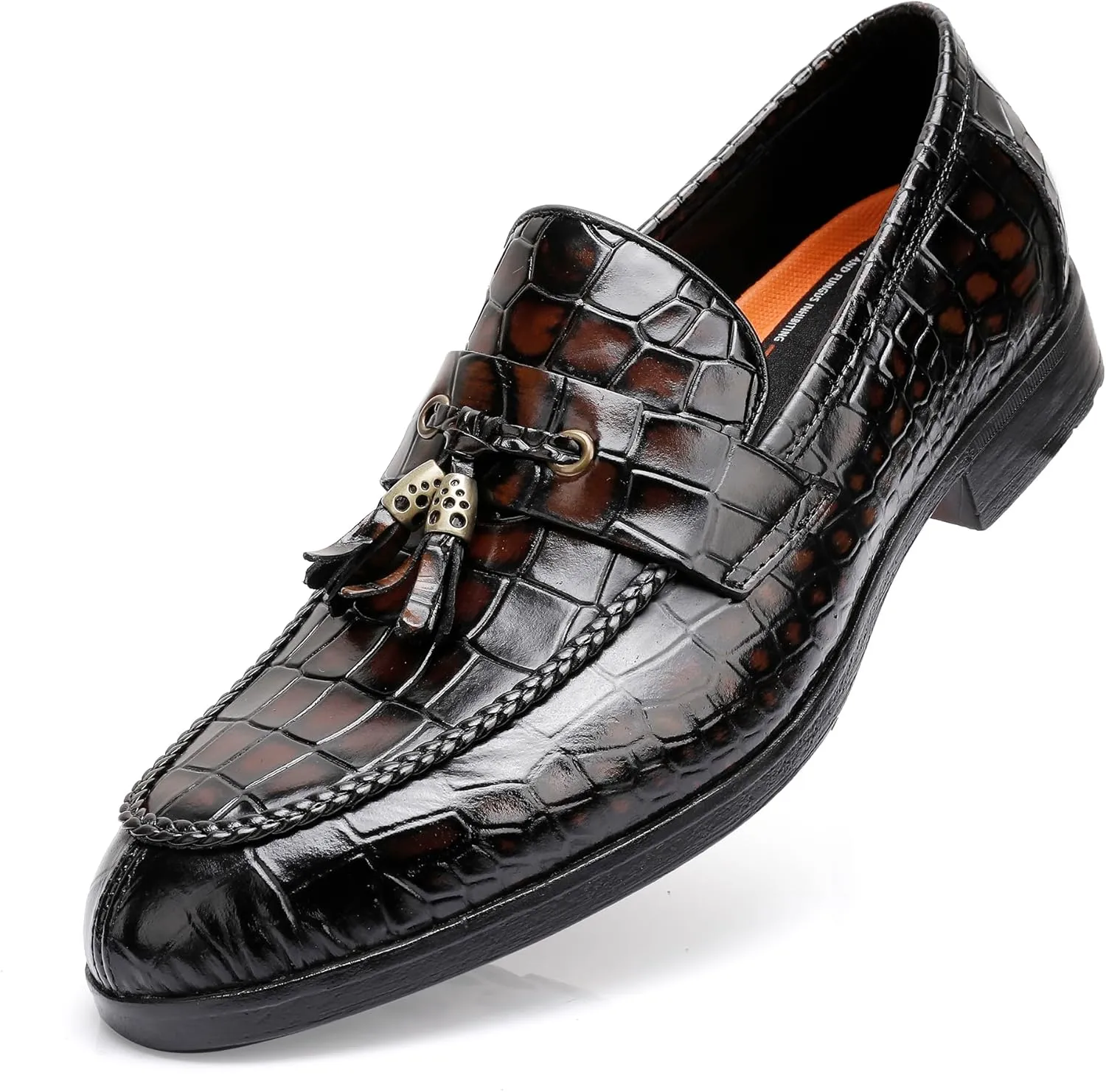 Tassel Loafers for Men, Crocodile Pattern Dress Shoes with Tassel Casual Classic Penny Loafers