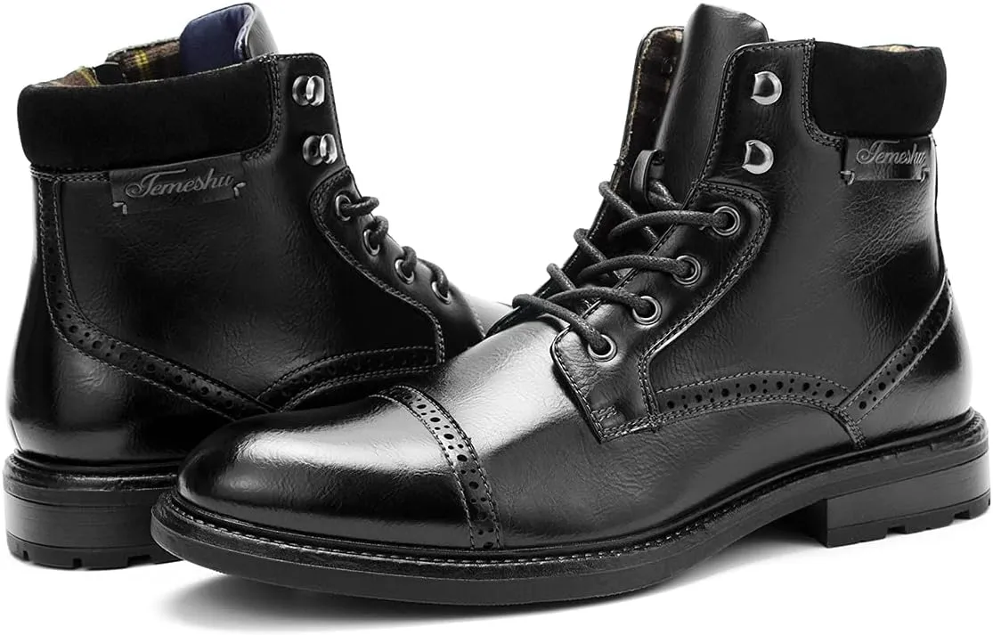Temeshu Men's Oxford Ankle Boots Lace-Up Side Zip Fashion Casual Dress Boot Cap Toe Motorcycle Boots MS06