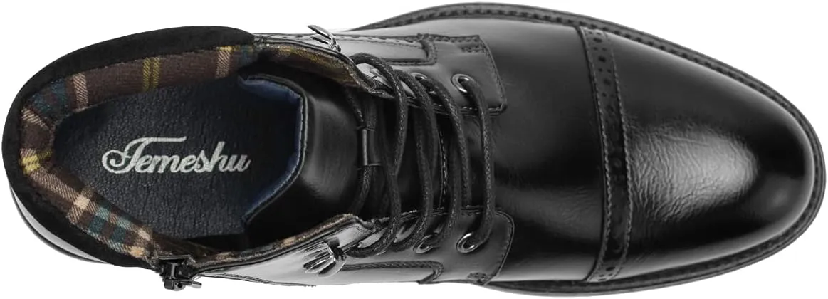 Temeshu Men's Oxford Ankle Boots Lace-Up Side Zip Fashion Casual Dress Boot Cap Toe Motorcycle Boots MS06