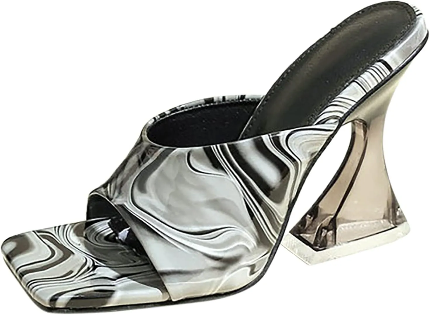 Thick Sole Sandals for Women Fashion Summer Women Sandals Chunky Heels High Heels Square Toe Transparent Heels Party Banquet Nightclub Style (Black, 9)