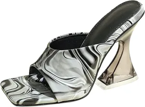 Thick Sole Sandals for Women Fashion Summer Women Sandals Chunky Heels High Heels Square Toe Transparent Heels Party Banquet Nightclub Style (Black, 9)