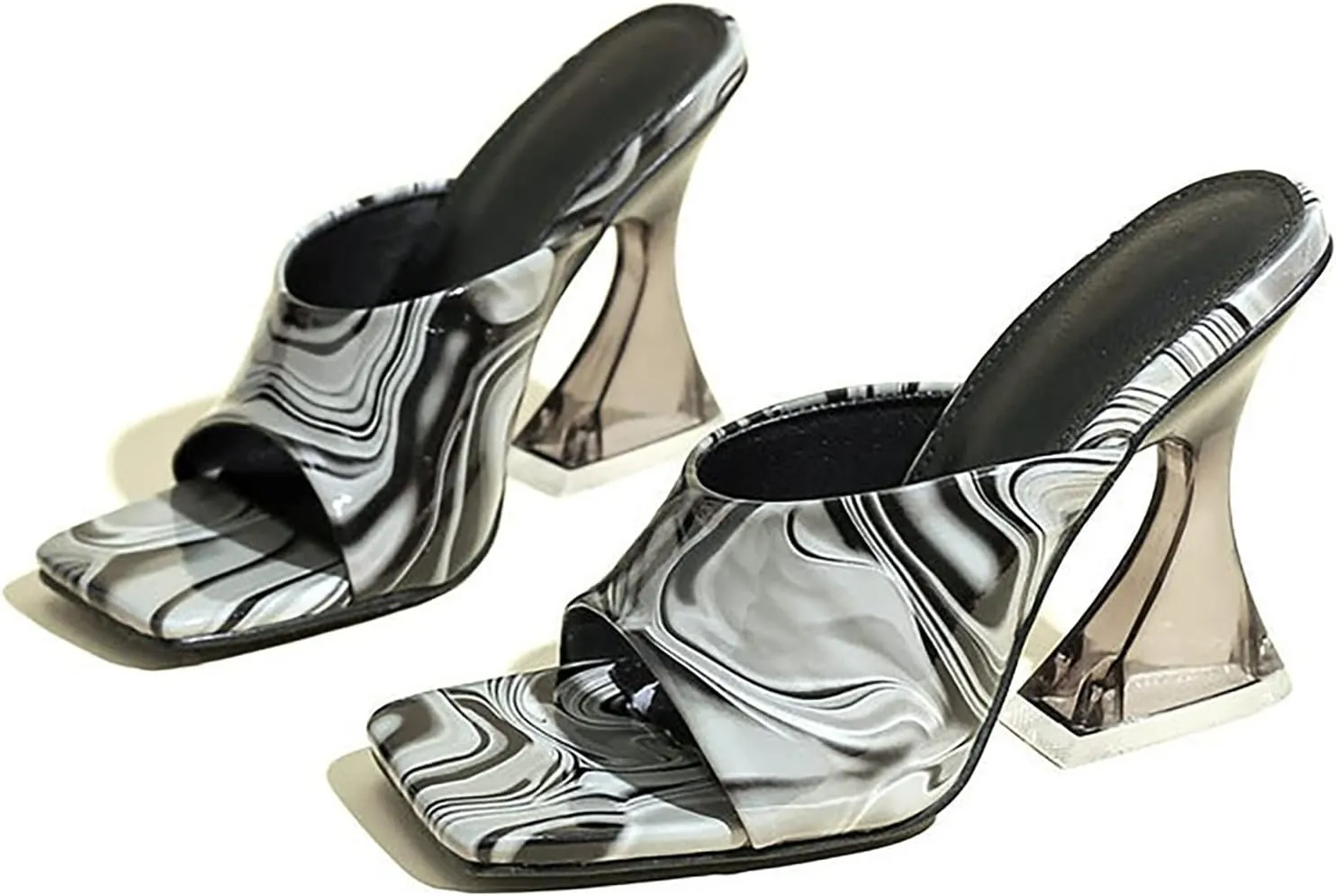 Thick Sole Sandals for Women Fashion Summer Women Sandals Chunky Heels High Heels Square Toe Transparent Heels Party Banquet Nightclub Style (Black, 9)