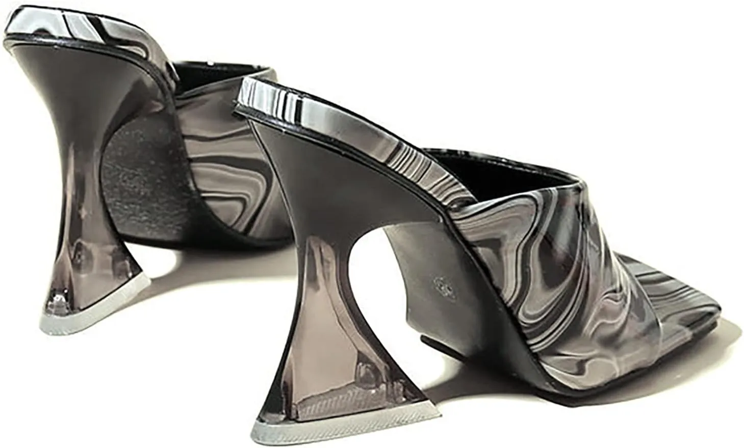 Thick Sole Sandals for Women Fashion Summer Women Sandals Chunky Heels High Heels Square Toe Transparent Heels Party Banquet Nightclub Style (Black, 9)