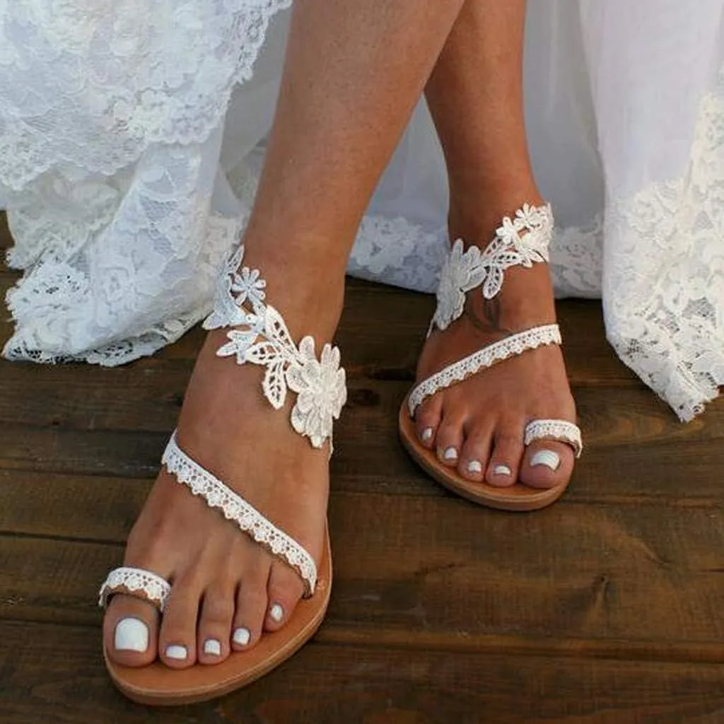 Thong Sandals for Women Beach,Bohemia Floral Flat Sandals T-Strap Summer Beach Glitter Beaded Elastic Flip-Flop Thong Shoes