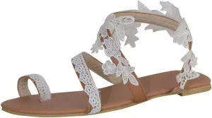 Thong Sandals for Women Beach,Bohemia Floral Flat Sandals T-Strap Summer Beach Glitter Beaded Elastic Flip-Flop Thong Shoes