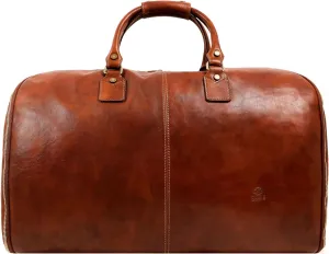 Time Resistance Leather Garment Bag Travel Duffel - Carry-On Suitcase for Suits and Dresses, Clothes Protection (Cognac Brown)