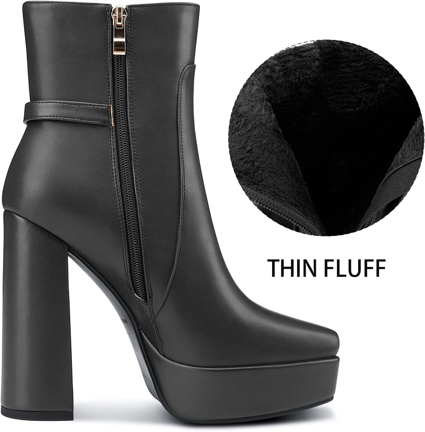 TNYNFBEB Womens Chunky Block High Platform Heel Square Toe Ankle Boots Short Bootie Boots Zipper Buckle Prom Party Dress 5.3 Inches Heels