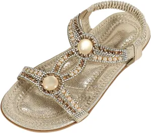 Toddler Girls Glitter Flat Wide Sandals Pearl Open Toe Strap Barefoot Shoes Kids Baby Formal Birthday Elegant Sandals