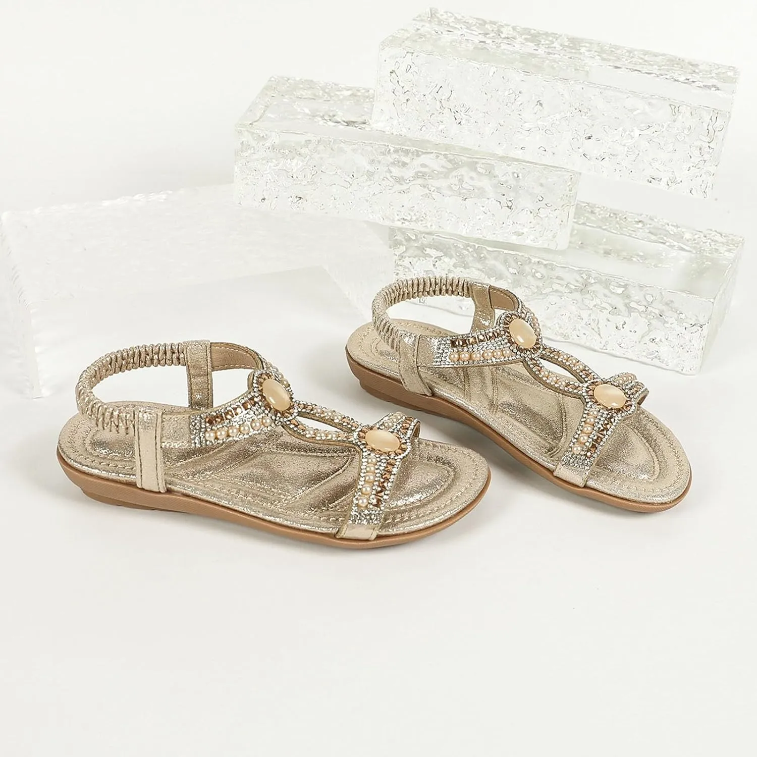 Toddler Girls Glitter Flat Wide Sandals Pearl Open Toe Strap Barefoot Shoes Kids Baby Formal Birthday Elegant Sandals
