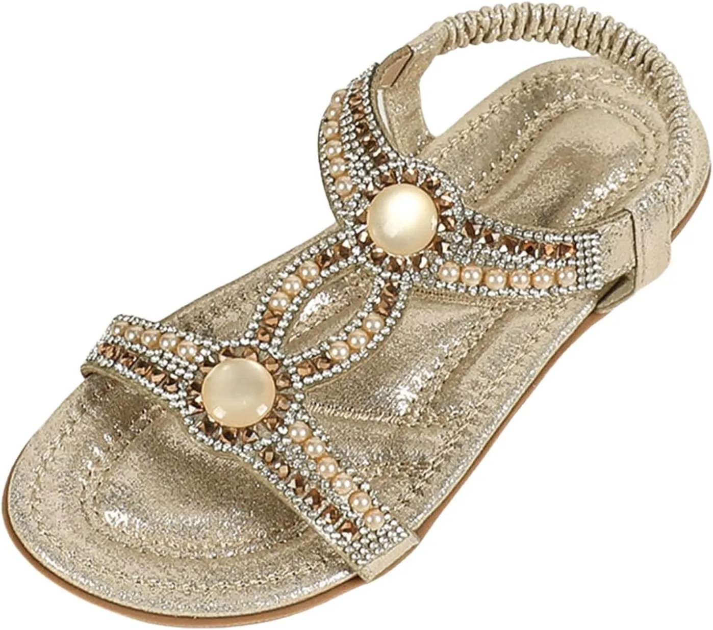 Toddler Girls Glitter Flat Wide Sandals Pearl Open Toe Strap Barefoot Shoes Kids Baby Formal Birthday Elegant Sandals