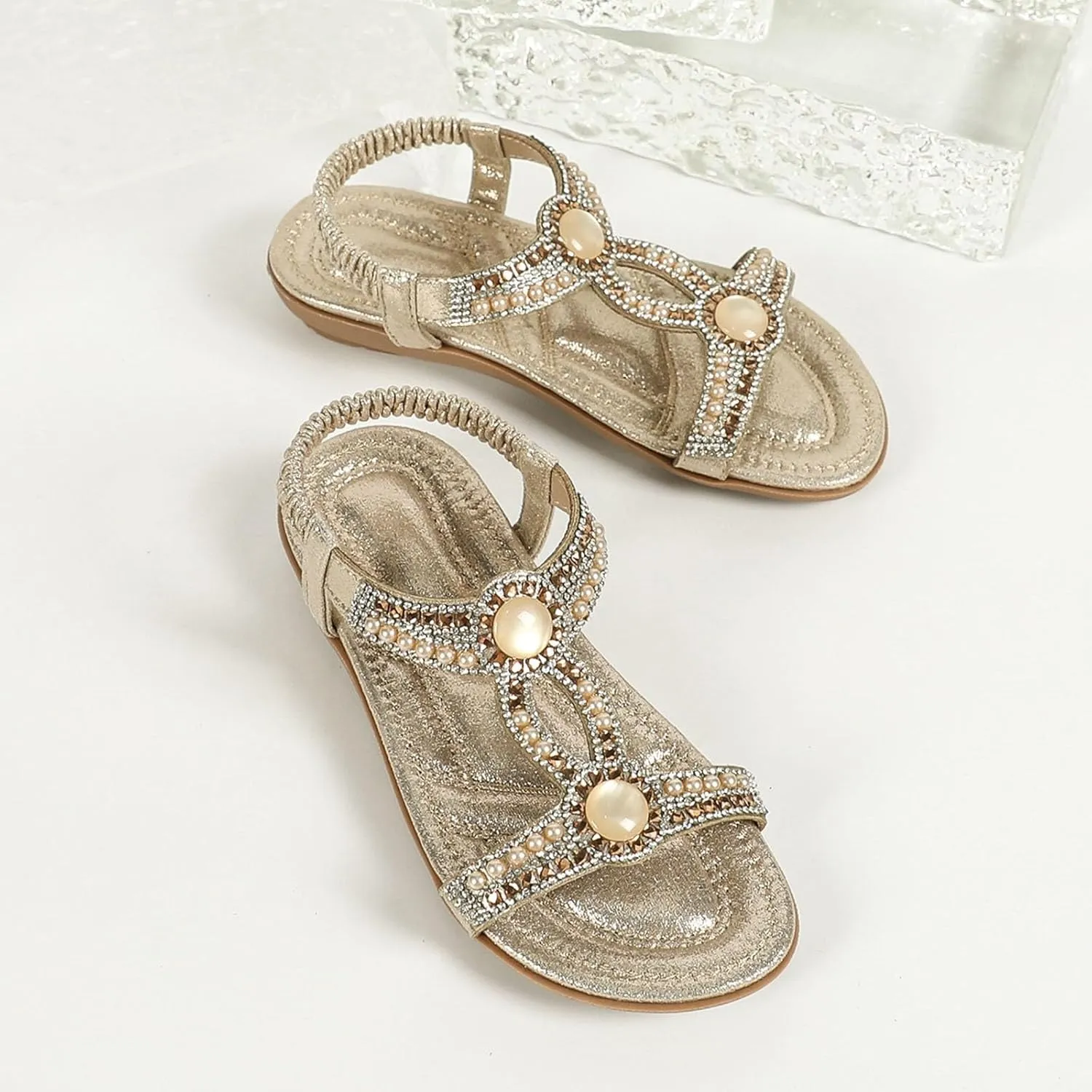 Toddler Girls Glitter Flat Wide Sandals Pearl Open Toe Strap Barefoot Shoes Kids Baby Formal Birthday Elegant Sandals