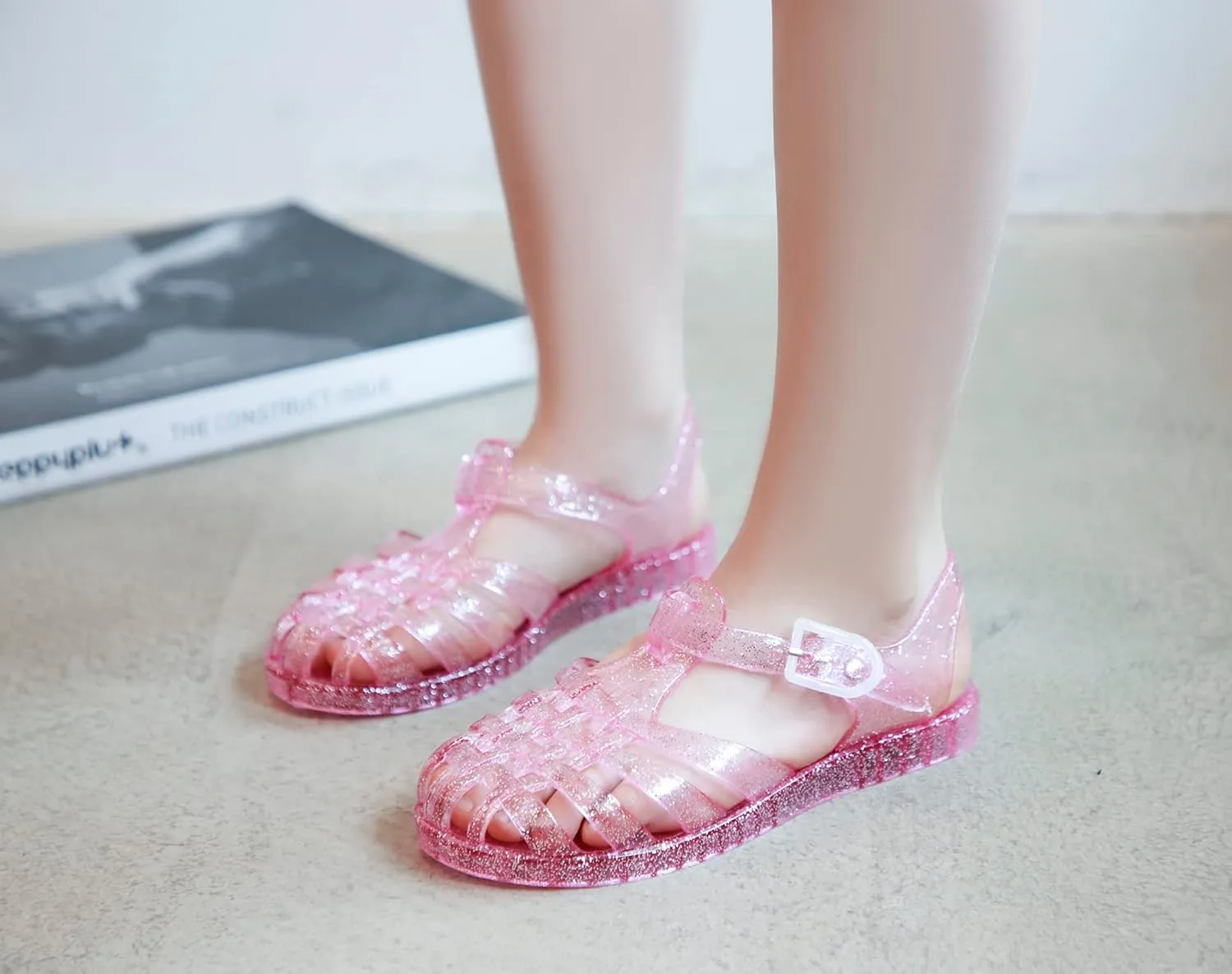 Toddler Girls Jelly Shoes Soft Unisex-Child Boys Jellies Sandals Rubber Sole Closed Toe Beach Summer Mary Jane Kids Princess Dress Flat