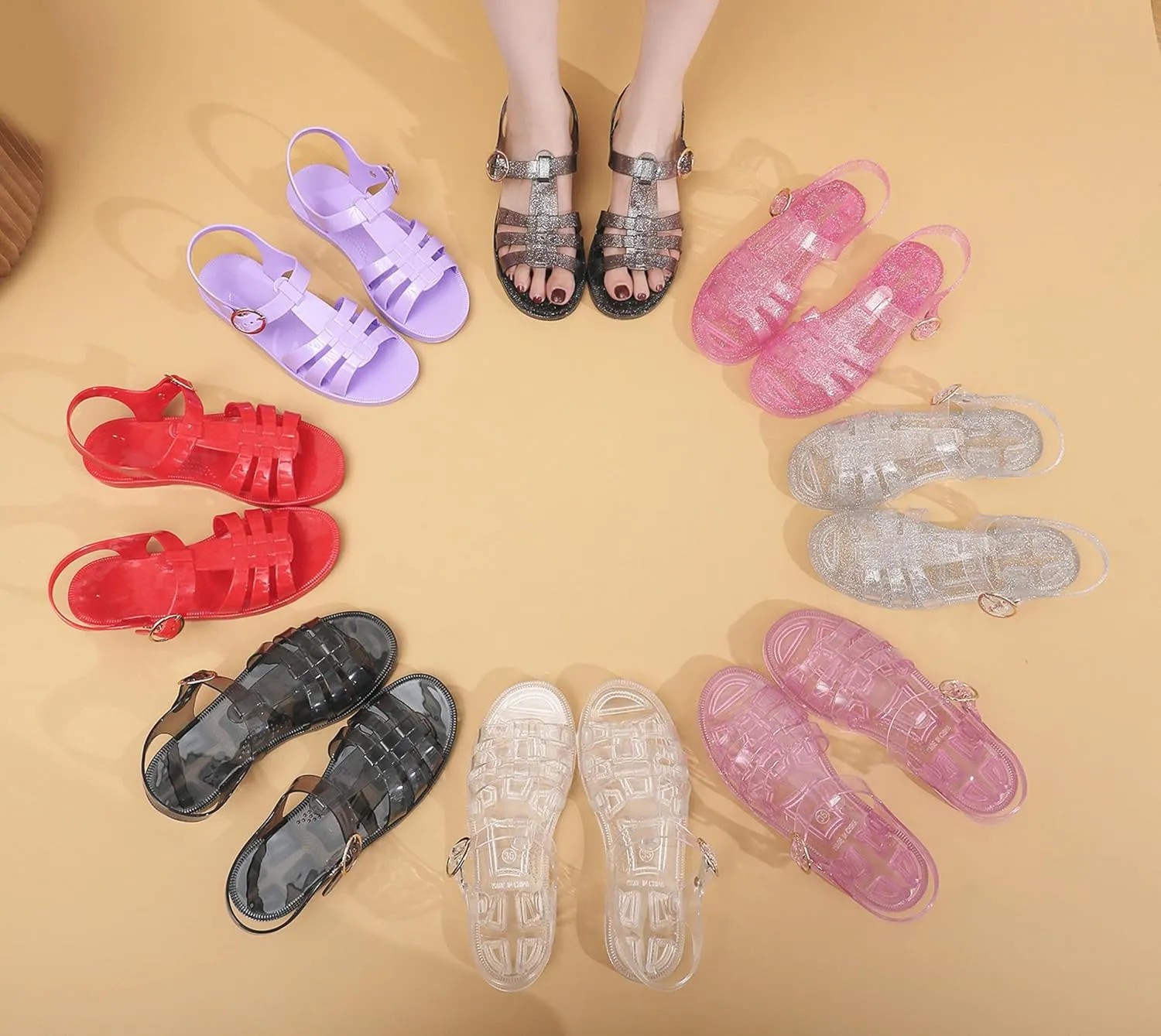 Toddler Sandals Jelly Shoes Girls Unisex Boy Flat Retro Slides Clear Kids Water Slippers Slingback Summer Beach Size 8 Adjustable Buckle Glitter Dress Soft
