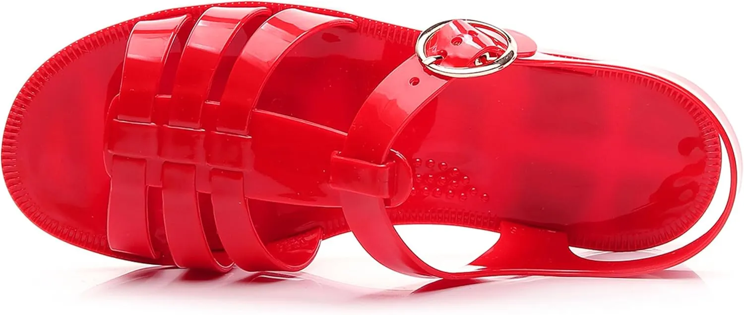 Toddler Sandals Jelly Shoes Girls Unisex Boy Flat Retro Slides Clear Kids Water Slippers Slingback Summer Beach Size 8 Adjustable Buckle Glitter Dress Soft
