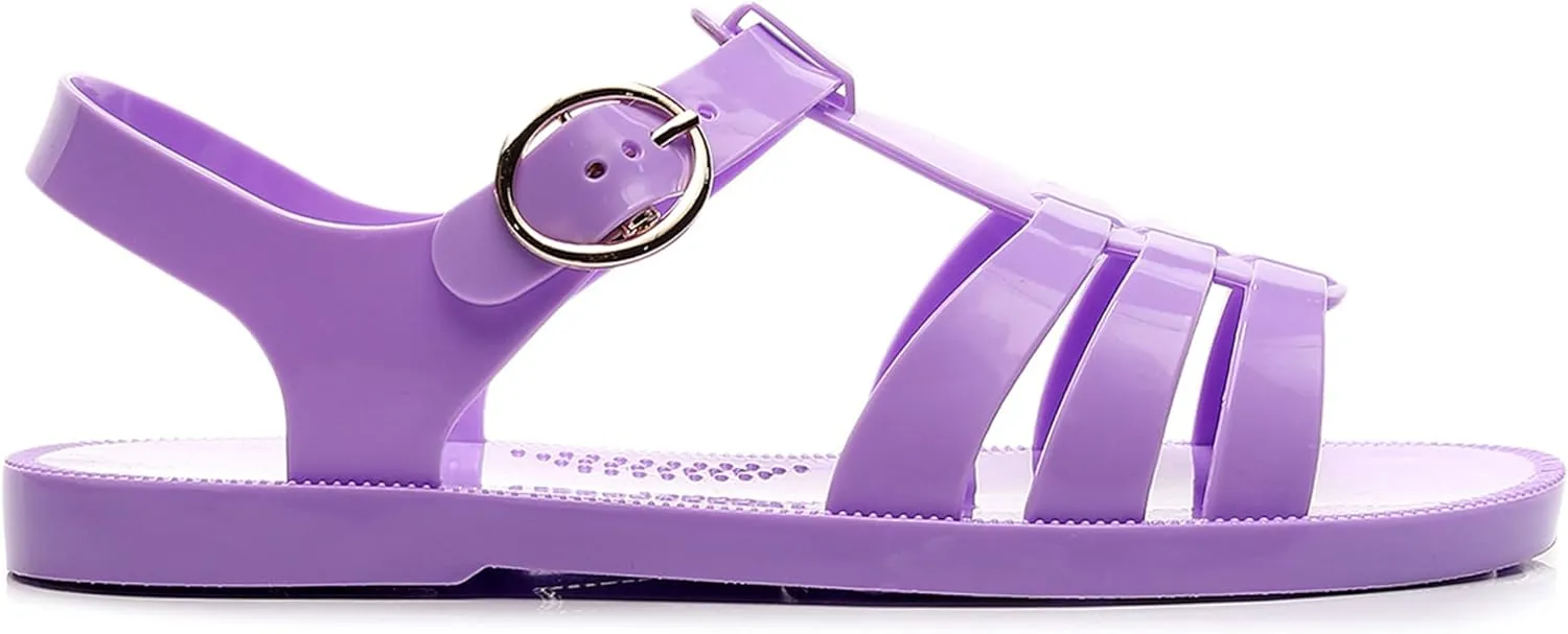 Toddler Sandals Jelly Shoes Girls Unisex Boy Flat Retro Slides Clear Kids Water Slippers Slingback Summer Beach Size 8 Adjustable Buckle Glitter Dress Soft