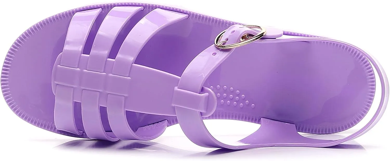 Toddler Sandals Jelly Shoes Girls Unisex Boy Flat Retro Slides Clear Kids Water Slippers Slingback Summer Beach Size 8 Adjustable Buckle Glitter Dress Soft